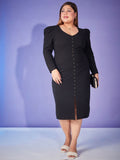 SASSAFRAS Curve Plus Size V-Neck Ruched Sleeves Sheath Dress