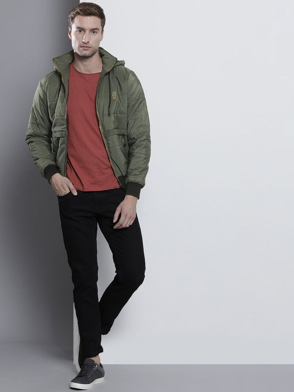 The Indian Garage Co Men Slim Fit Zip-Front Hooded Puffer Jacket