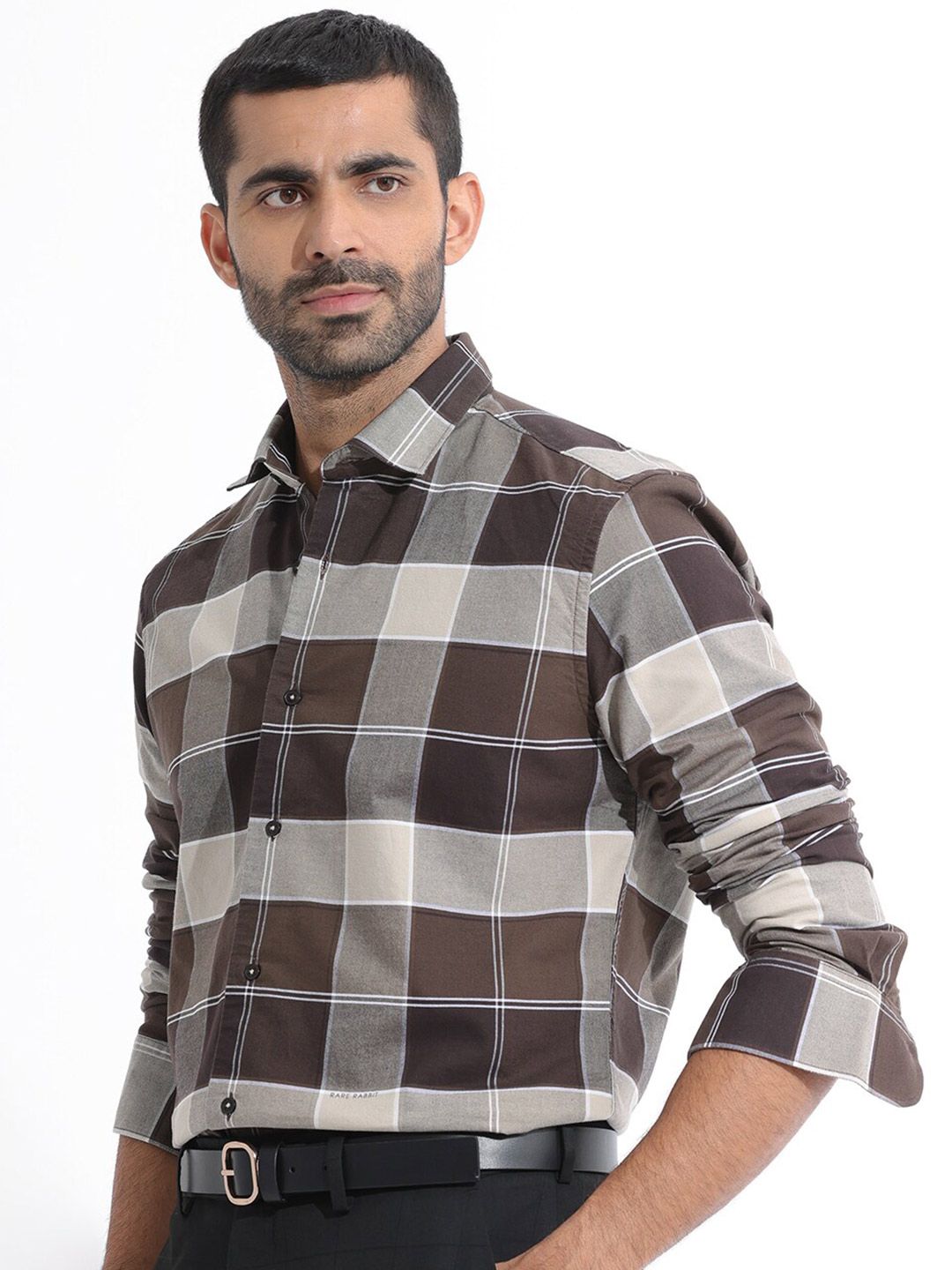RARE RABBIT Men Newton Checked Slim Fit Classic Cotton Shirt