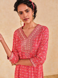 Global Desi Floral Printed Mirror Work Straight Kurta