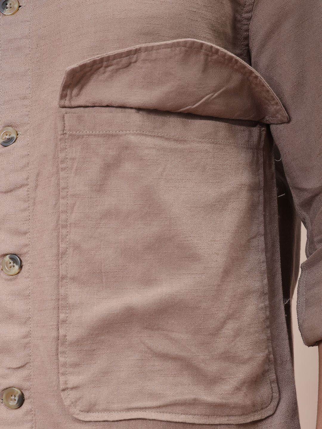 The Indian Garage Co Men Regular Fit Solid Double Flap Pocket Resortwear Overshirt