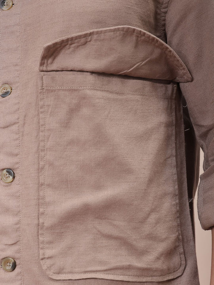 The Indian Garage Co Men Regular Fit Solid Double Flap Pocket Resortwear Overshirt