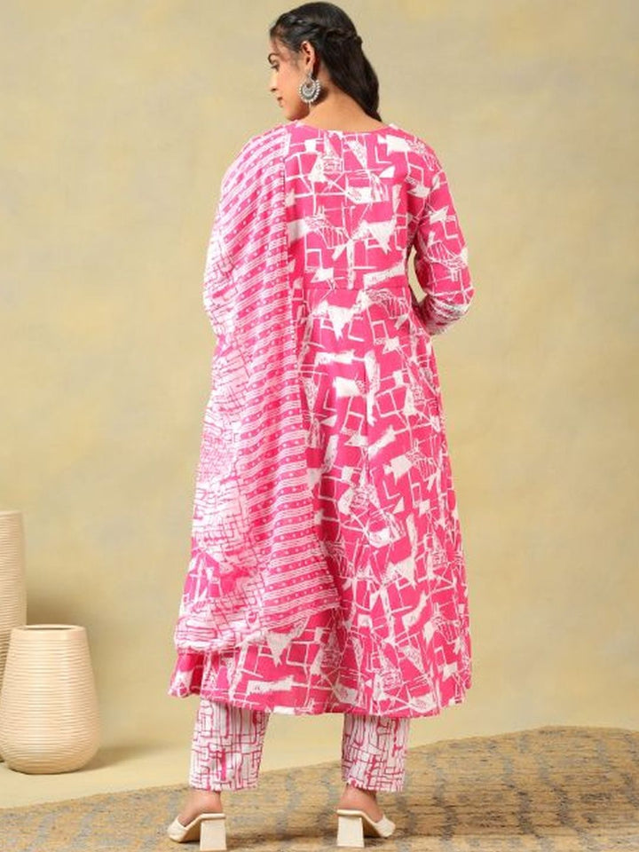 Mamicha Women Printed Regular Thread Work Pure Cotton Kurta with Trousers & With Dupatta