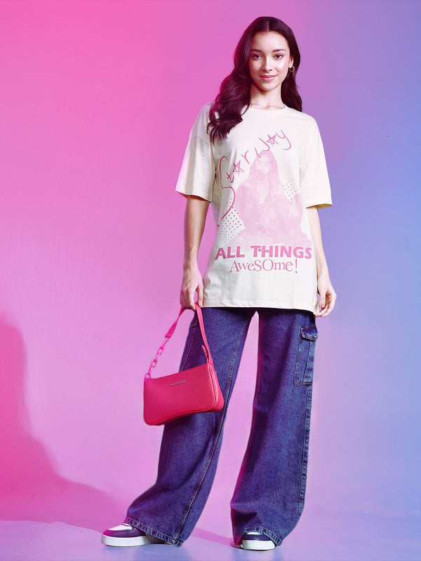 DressBerry Printed Drop-Shoulder Sleeves Pure Cotton T-shirt