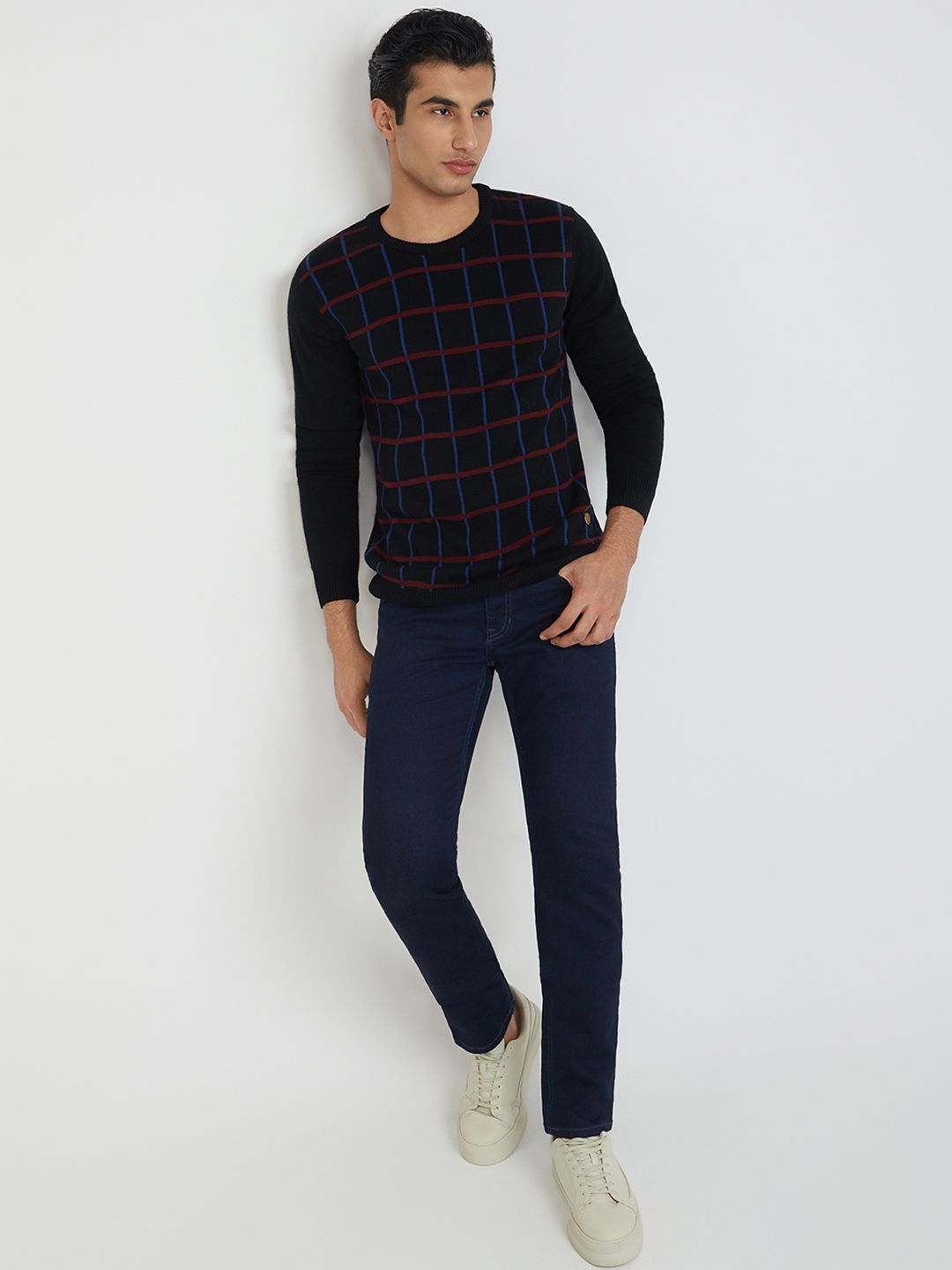 Raymond Men Black & Blue Checked Pullover