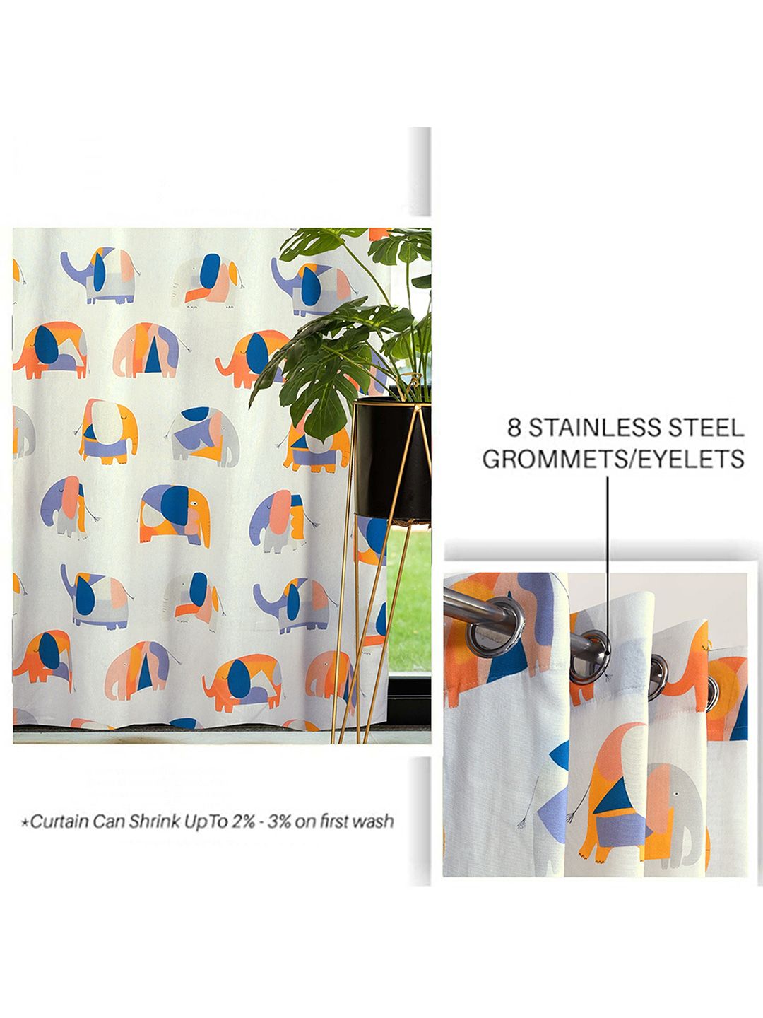 Cortina White & Orange 2 Pieces Quirky Cotton Window Curtain