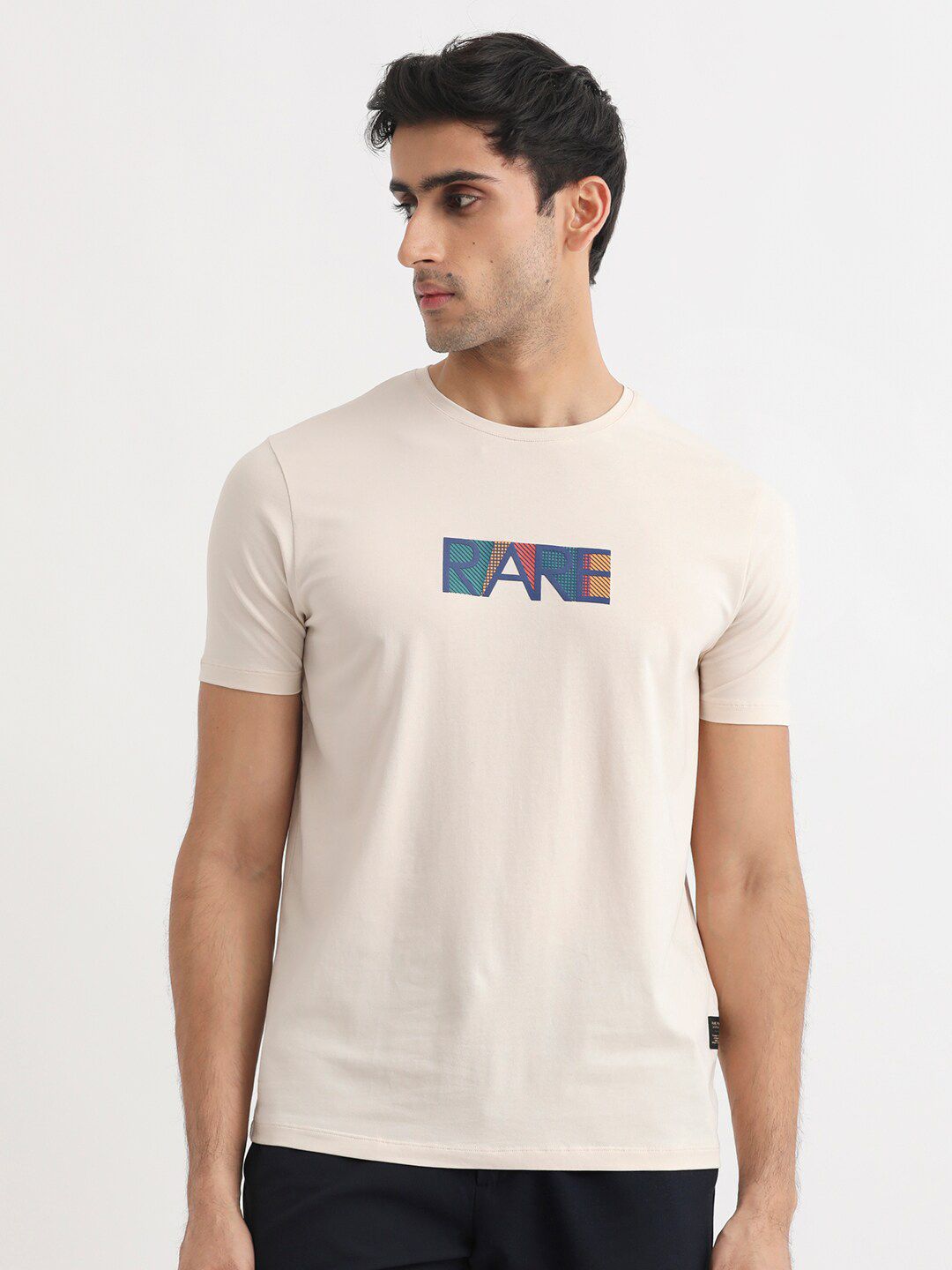 RARE RABBIT Men Caxton Typography Printed Pure Cotton Slim Fit T-Shirt