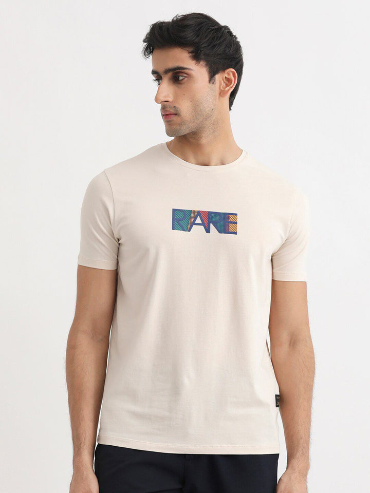 RARE RABBIT Men Caxton Typography Printed Pure Cotton Slim Fit T-Shirt