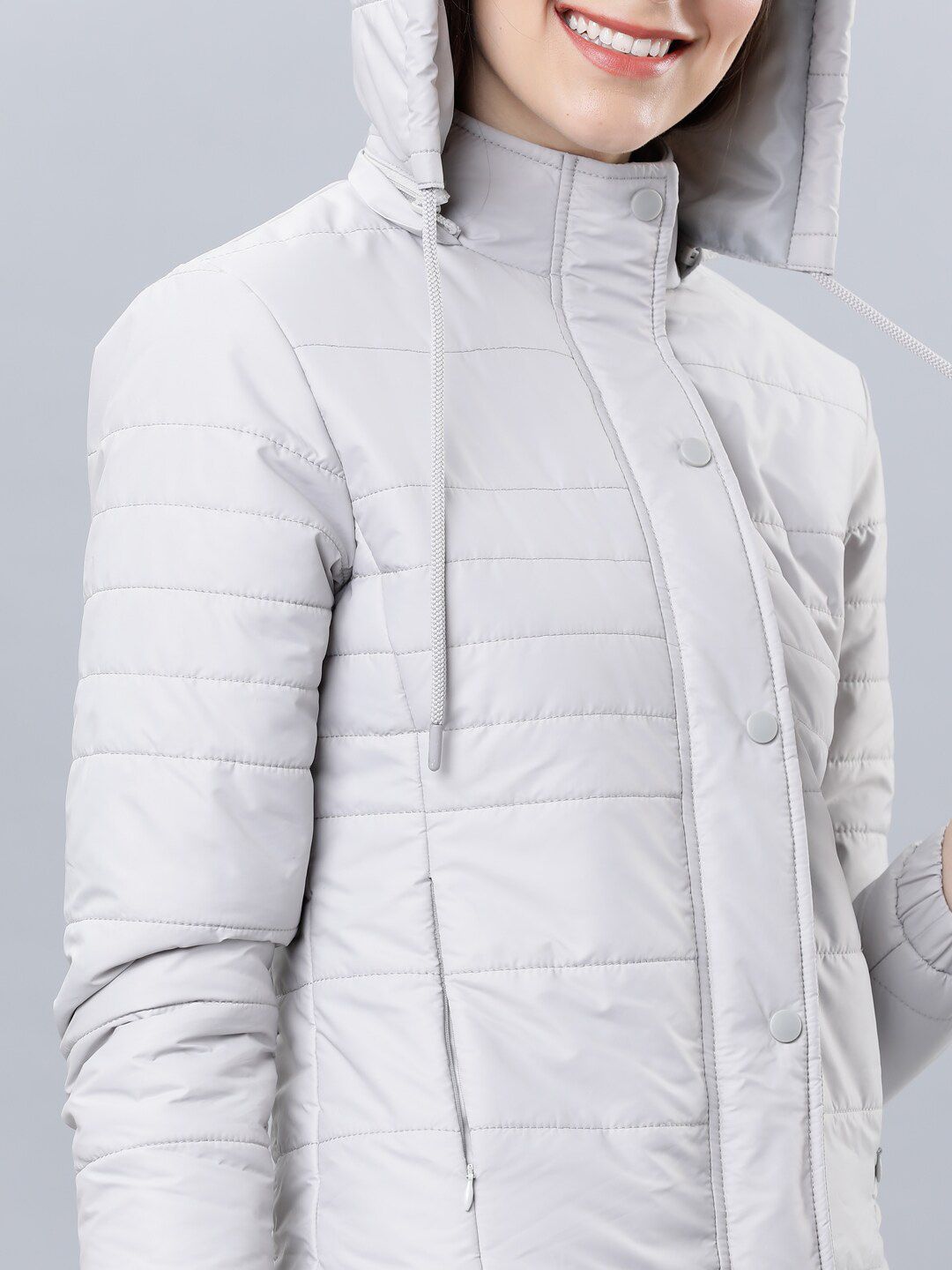 Tokyo Talkies Women Grey Solid Padded Jacket