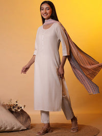 AURELIA Women Striped Regular Pure Cotton Kurta With Trousers & Dupatta