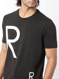RARE RABBIT Men Drover Typography Printed Slim Fit Cotton T-Shirt