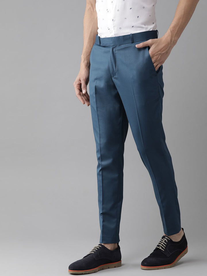 DENNISON Men Blue Smart Tapered Fit Smart Casual Trousers
