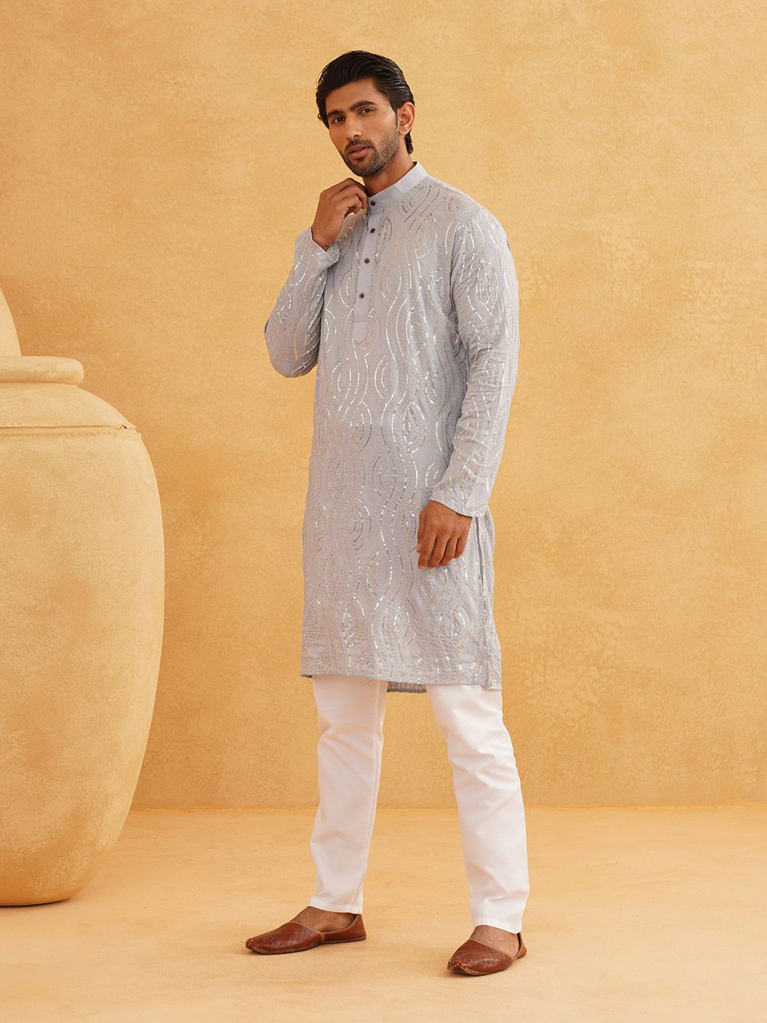 SOJANYA Embroidered Sequinned Pure Cotton Kurta With Churidar