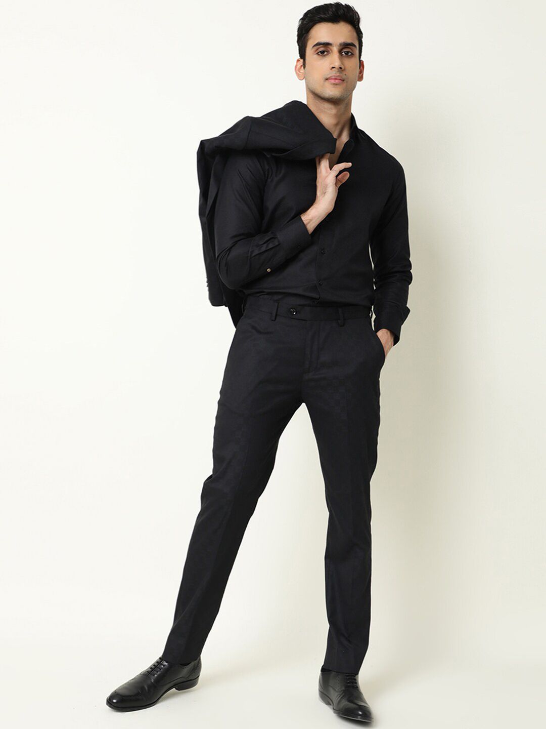 RARE RABBIT Men Navy Blue Slim Fit Trousers