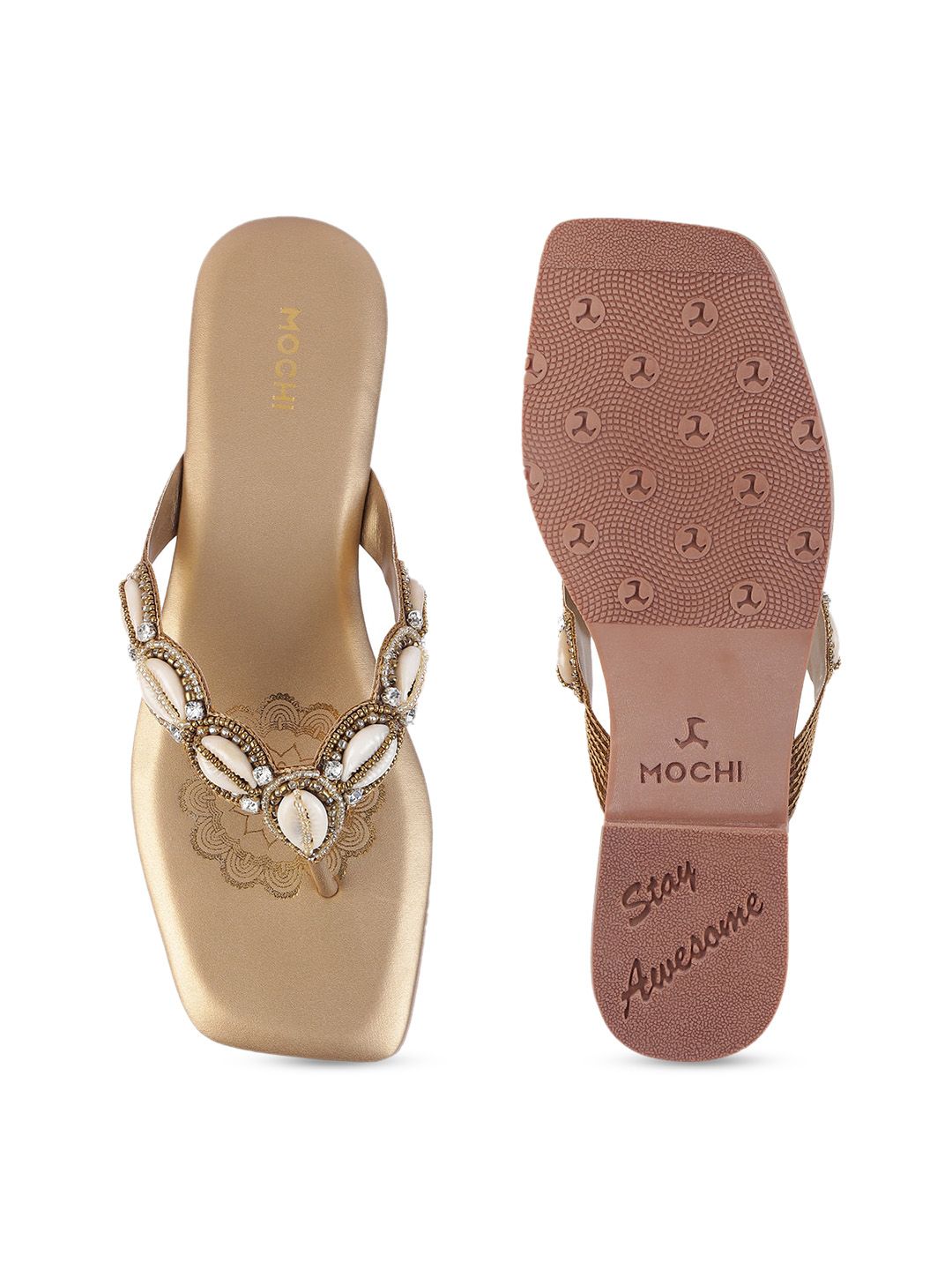 Mochi Embellished Open Toe Flats