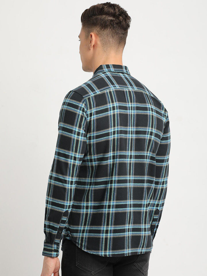 THE BEAR HOUSE Button-Down Collar Tartan Checks Long Sleeves Slim Fit Cotton Casual Shirt