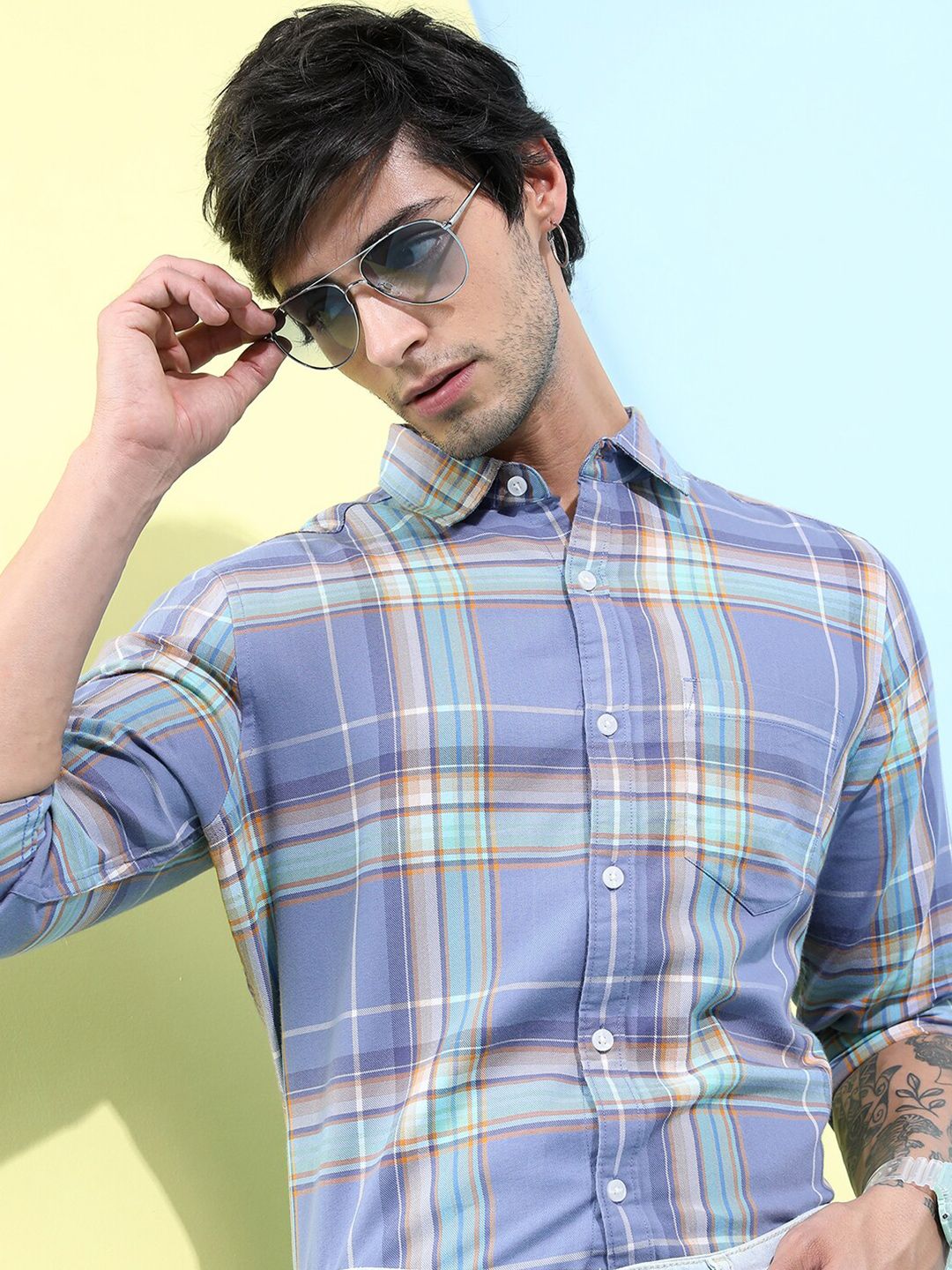 HIGHLANDER Tartan Checked Slim Fit Casual Shirt