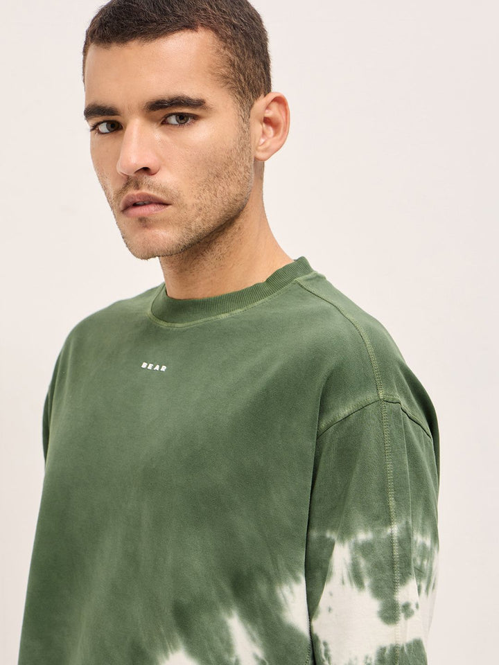 THE BEAR HOUSE Men Dyed Round Neck Cotton Oversized T-shirt