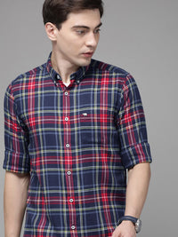 THE BEAR HOUSE Men Blue Flannel Slim Fit Pure Cotton Checked Casual Shirt