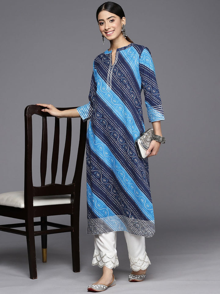 Varanga Women Navy Blue & Blue Bandhani Printed Kurta