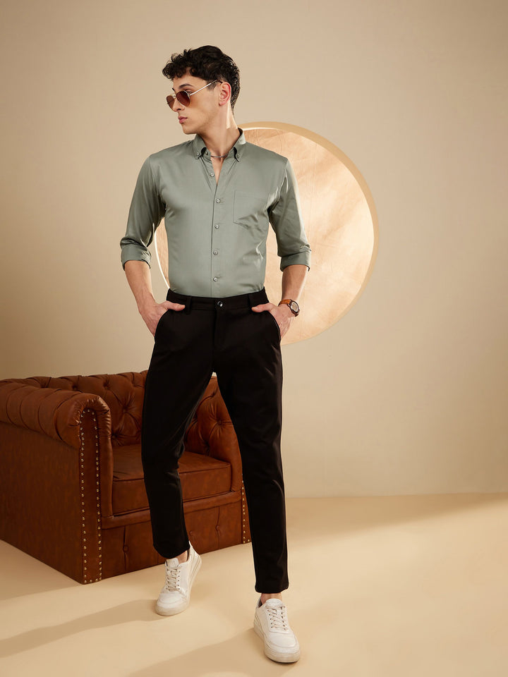 DENNISON Men Olive Green Smart Slim Fit Opaque Formal Shirt