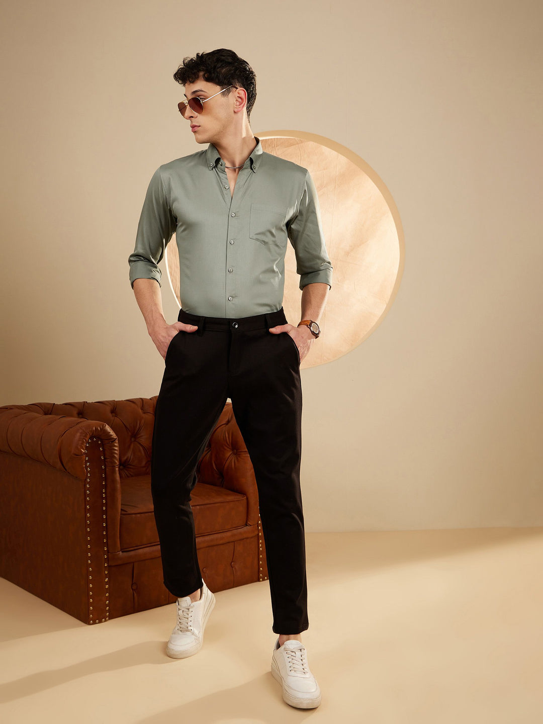 DENNISON Men Olive Green Smart Slim Fit Opaque Formal Shirt