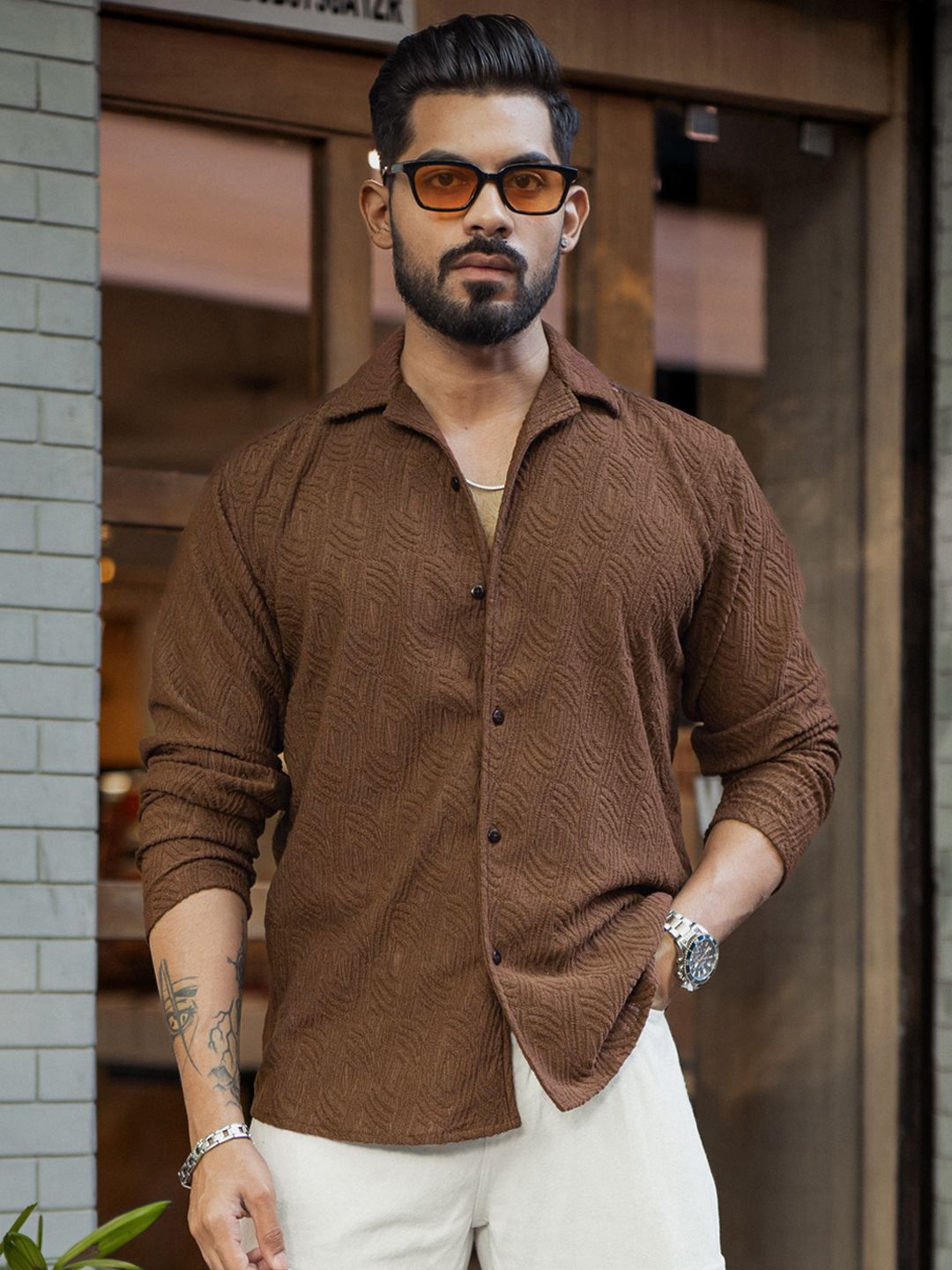 Powerlook Men Spread Collar Textured Relaxed Fit Casual Shirt