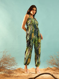Berrylush Tropical Printed Halter Neck Printed Basic Jumpsuit