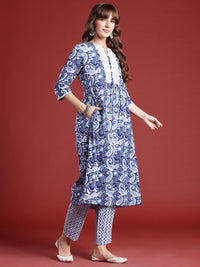 Anouk Paisley Printed Regular Thread Work Pure Cotton Kurta With Trousers & Dupatta