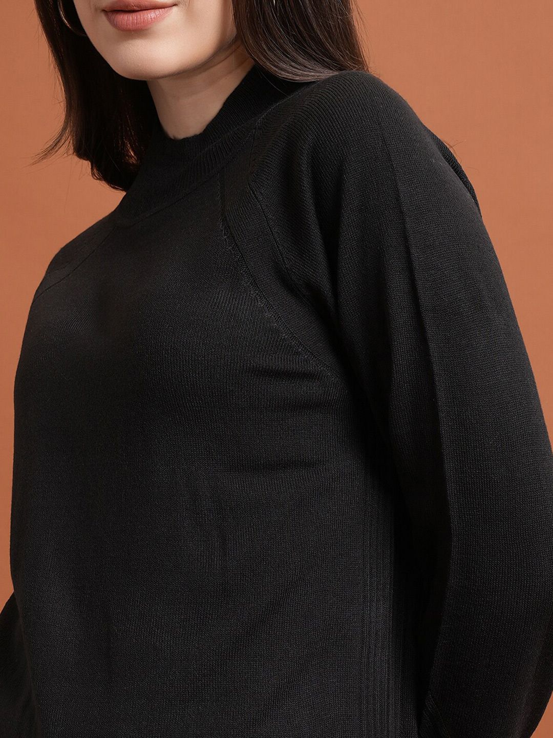 Tokyo Talkies Black Mock Collar Acrylic Pullover