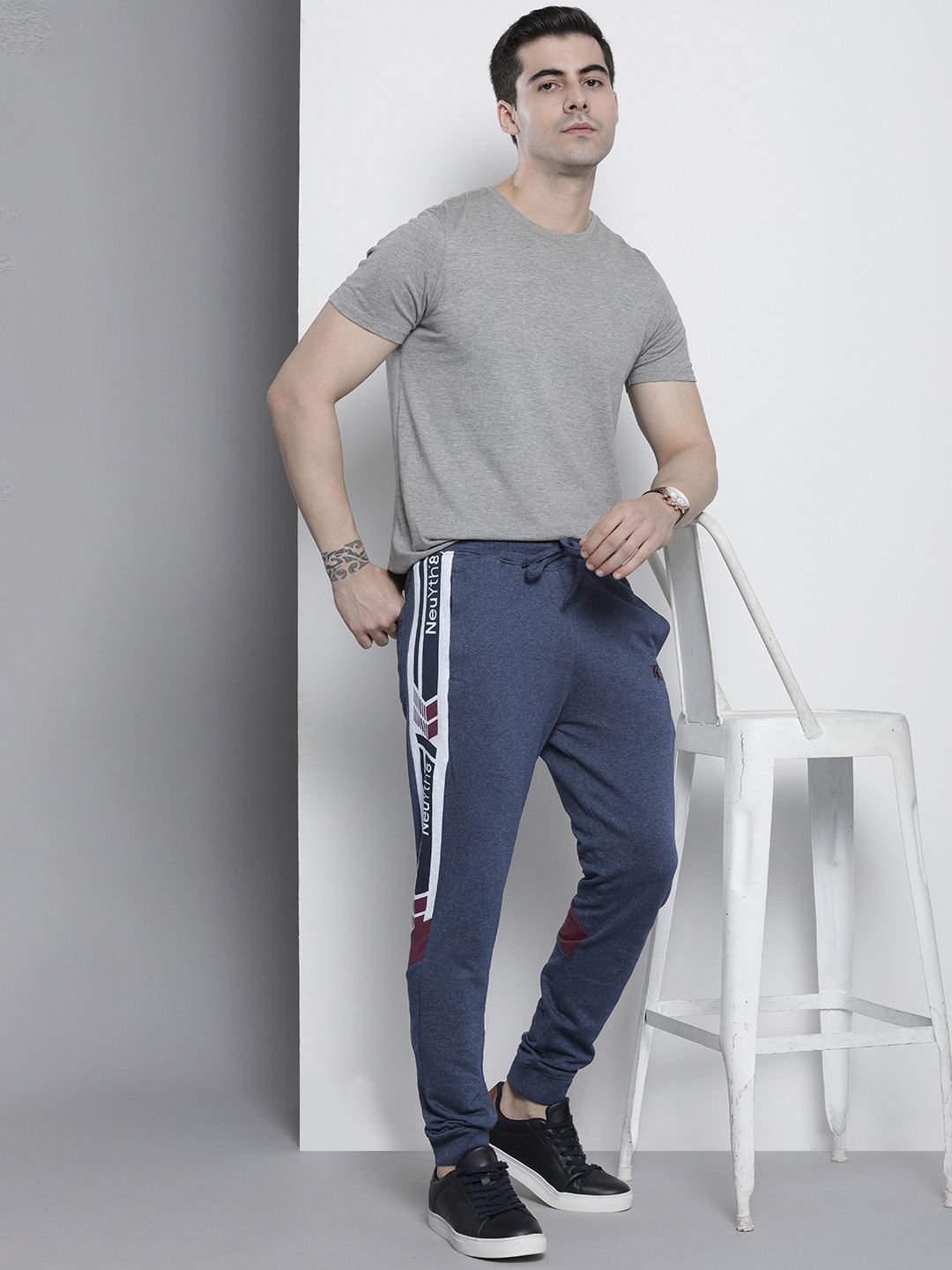 The Indian Garage Co Men Navy Blue & White Printed Jogger