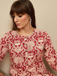 Indo Era Floral Printed Round Neck Straight Kurta