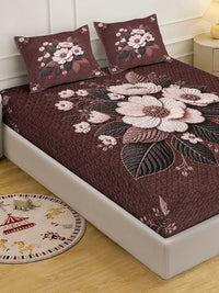 KLOTTHE Coklat & Pink Floral 400 TC Cadar King dengan 2 Sarung Bantal