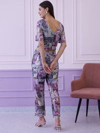 Athena Grey Embellished V-Neck Top With Trousers