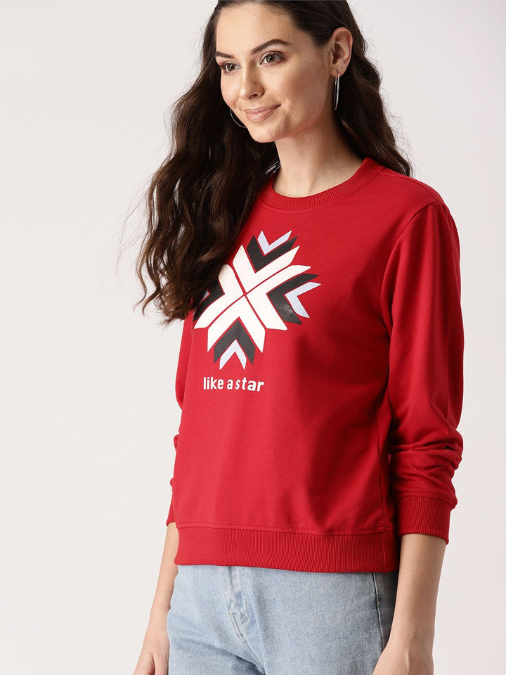 DressBerry Women Red Printed Sweatshirt
