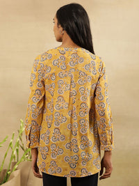 Folk Song  Mandarin Collar Printed Long Sleeves Cotton Top