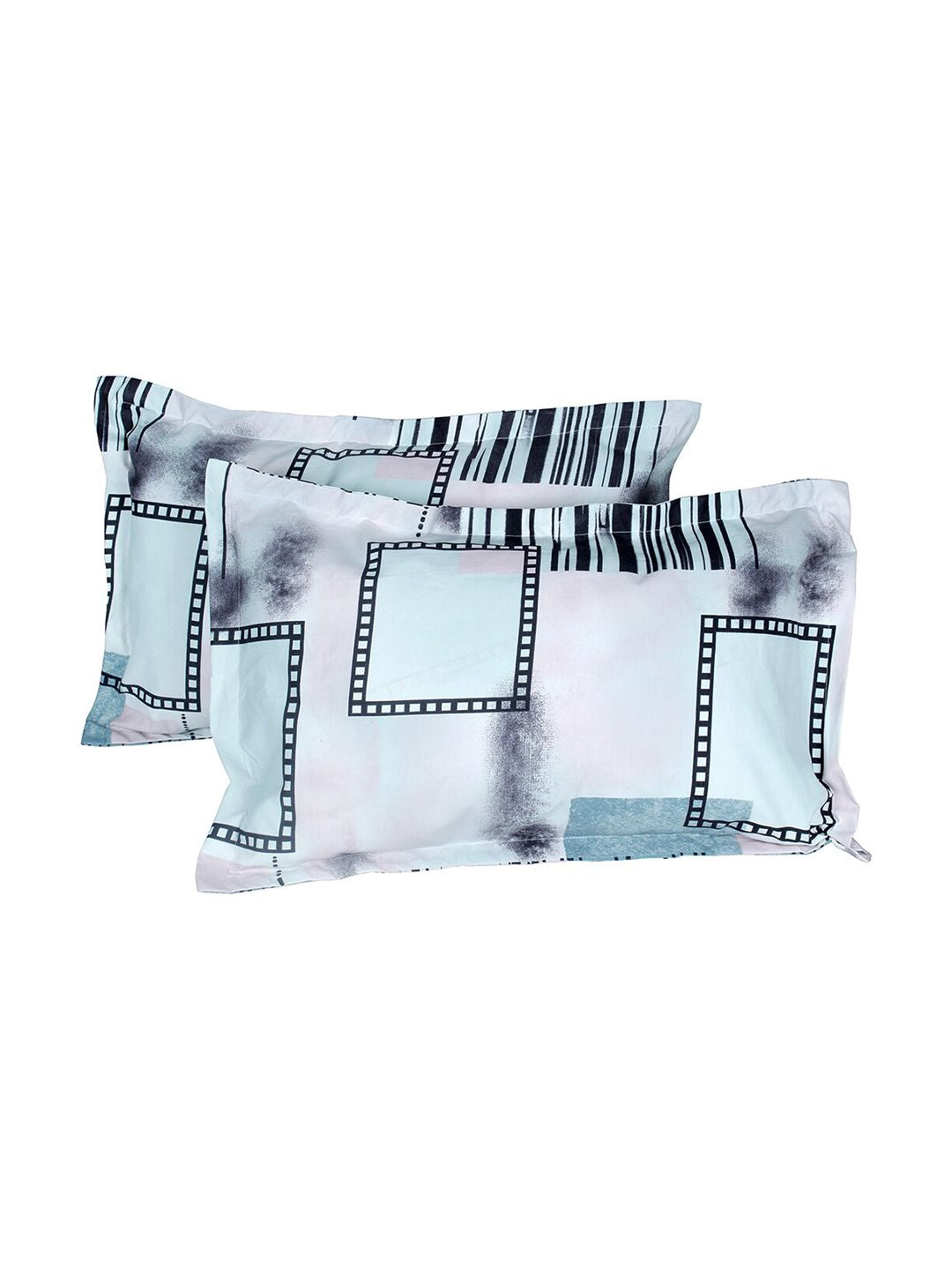 Story@home Blue & Grey Geometric 180 TC Flat Queen Bedsheet with 2 Pillow Covers