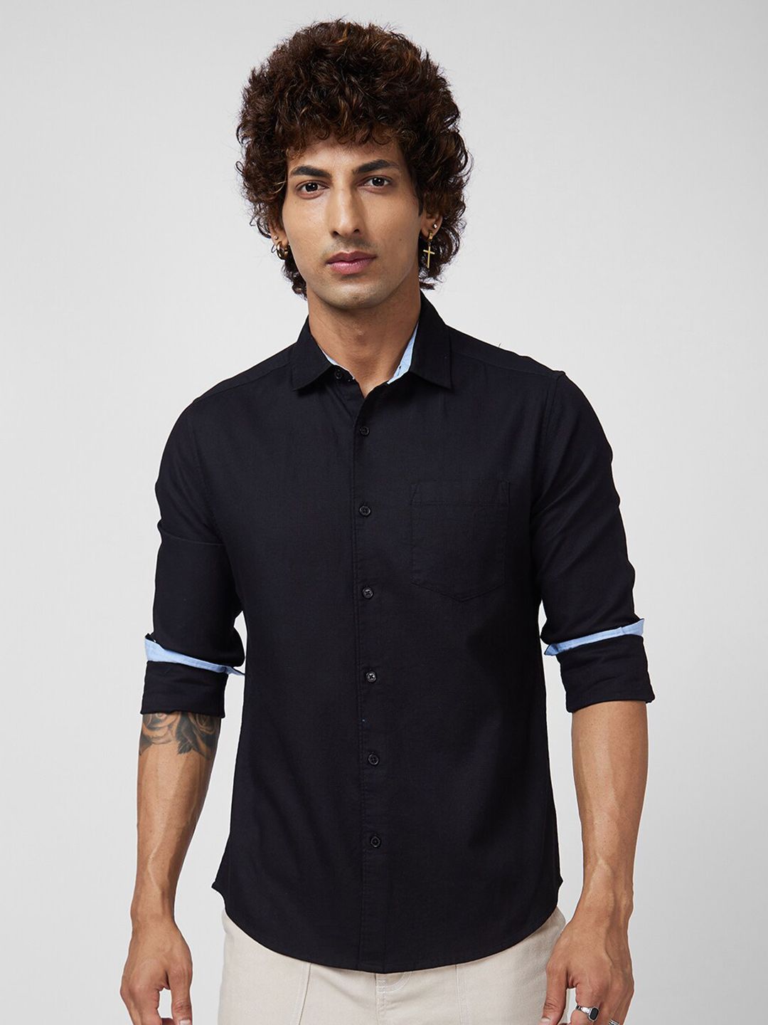 VASTRADO Classic Slim Fit Textured Self Design Cotton Casual Shirt
