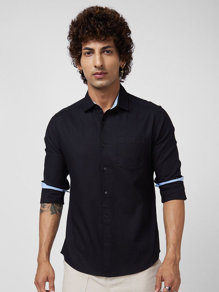 VASTRADO Classic Slim Fit Textured Self Design Cotton Casual Shirt