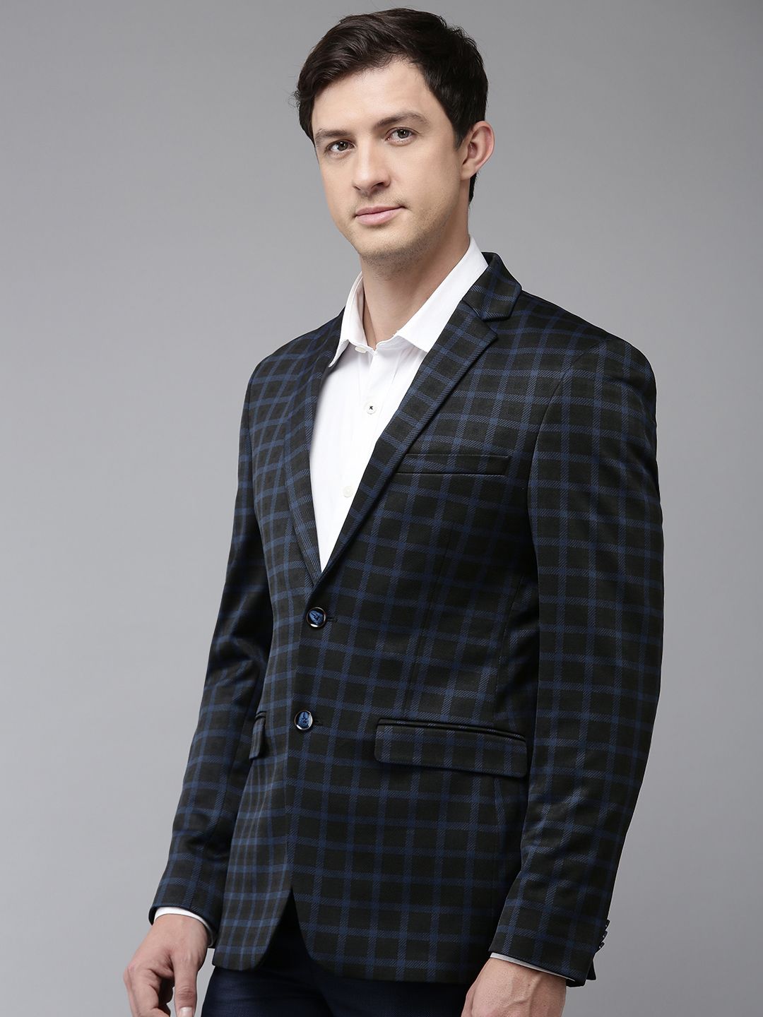 Park Avenue Checked Notched Lapel Slim Fit Single Breasted Formal Blazer