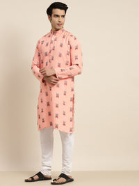 Anug by SOJANYA Men Peach-Coloured Ethnic Motifs Printed Pastels Kurta