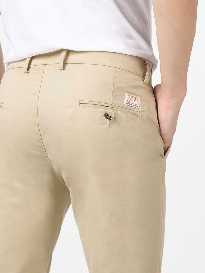 Urbano Fashion Men Cream-Coloured Slim Fit Pure Cotton Chinos