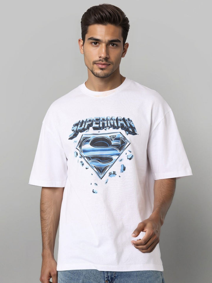 The Indian Garage Co Men Superman Graphic Printed Round Neck Cotton Oversized T-shirt