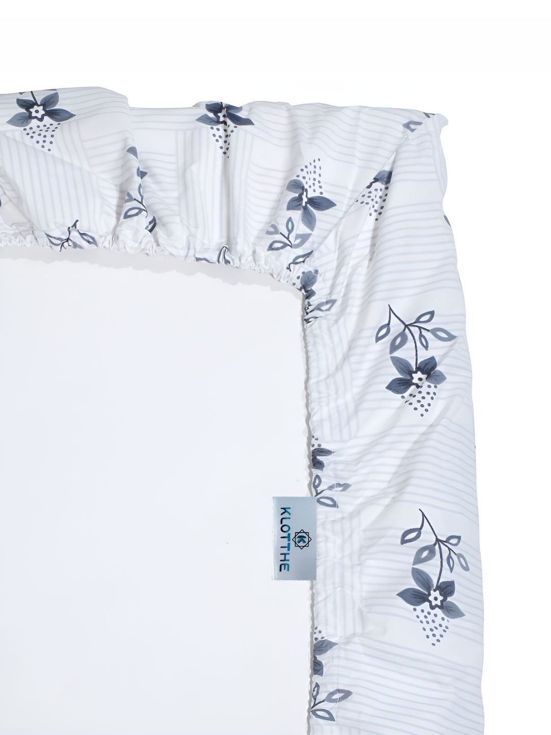 KLOTTHE White & Grey Floral Printed 300TC Fitted Single Bedsheet & 1 Pillow Cover
