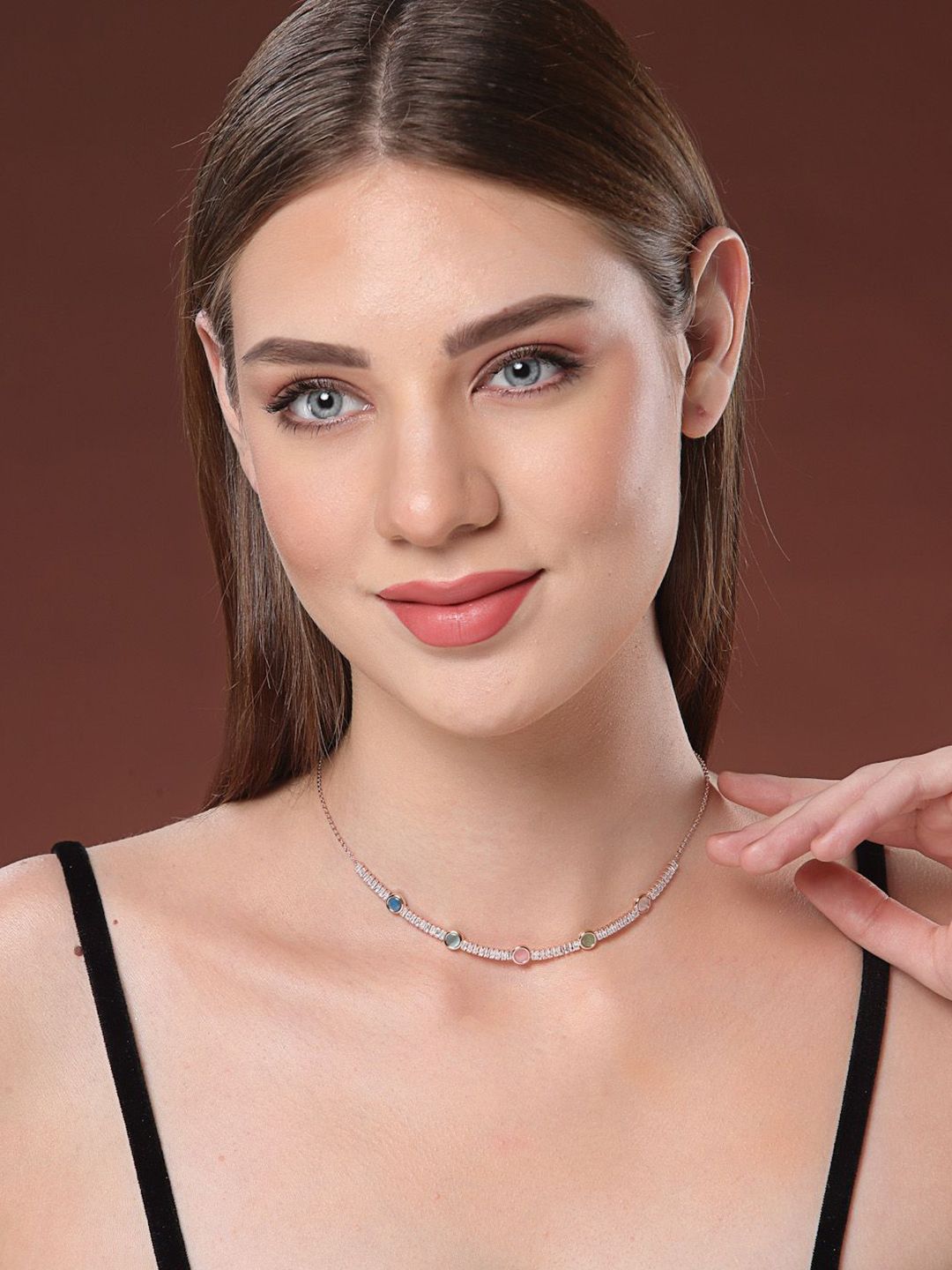 PANASH Gold-Plated Cubic Zirconia Studded Necklace