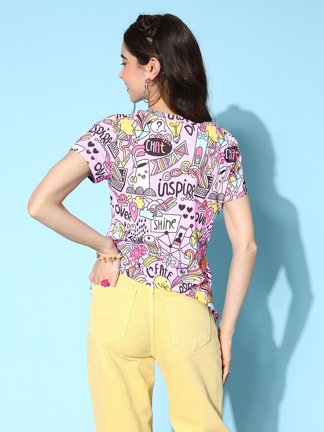 Berrylush Women Pink Conversational Printed T-shirt