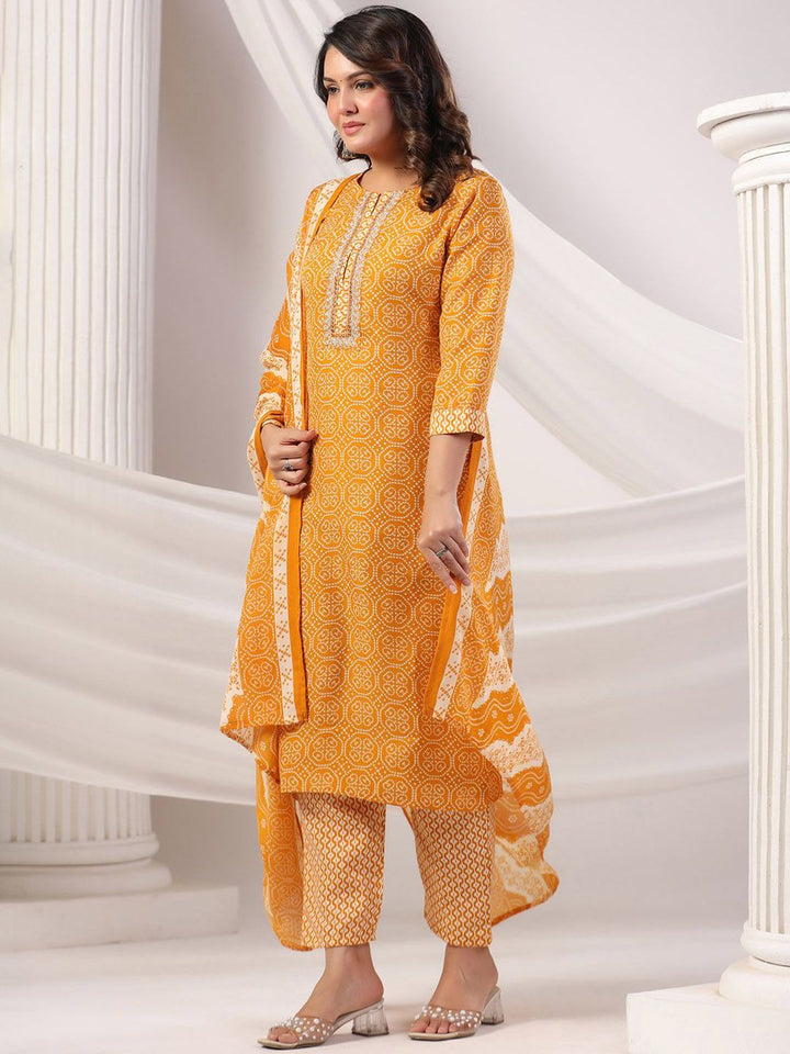 Indo Era Women Bandhani Printed Regular Mirror Work Kurta Trousers With Dupatta