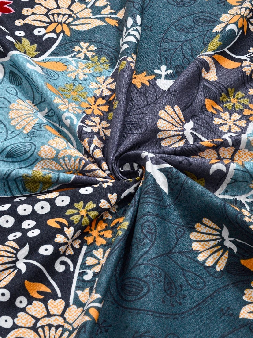 Myntra Elegant Homes Blue Floral 300 TC Single Bedsheet with 1 Pillow Covers