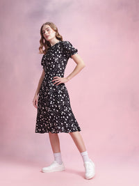 DressBerry Printed Puff Sleeve A-Line Midi Dress