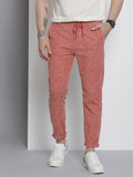 The Indian Garage Co Men Rust Red Melange Effect Slim Fit Trousers
